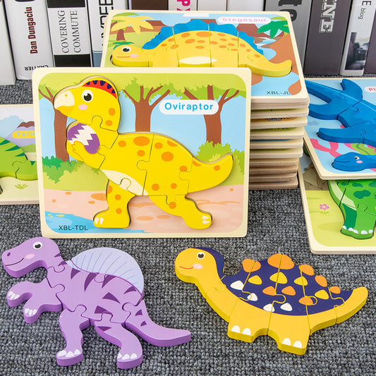 Puzzle 3D en Bois pour Enfants - Dinosaure Cartoon, Jeu Éducatif Montessori pour l'Éveil Précoce"