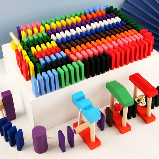 Kit de Blocs Domino en Bois - Jeu Éducatif de Construction et Tri des Couleurs Arc-en-Ciel pour Enfants