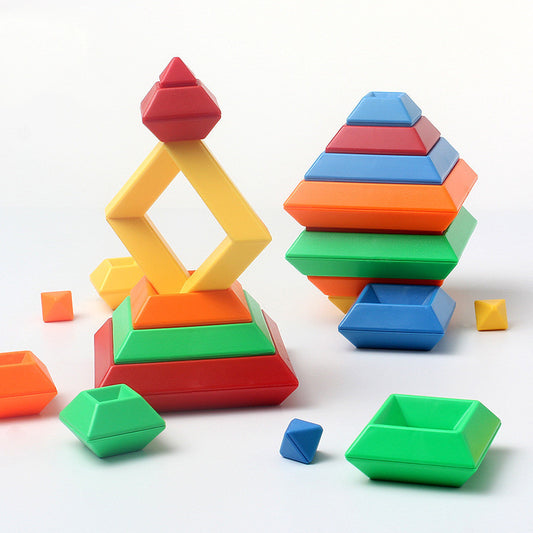 Tour Arc-en-Ciel en Bois - Jeu de Blocs Colorés et Éducatifs Montessori pour Enfants