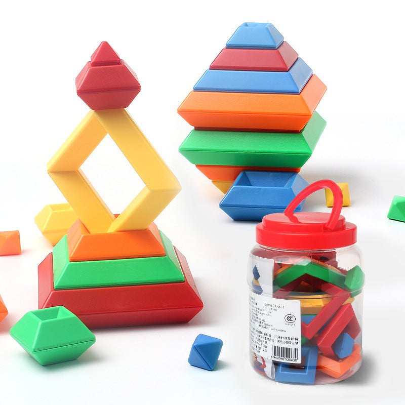 Tour Arc-en-Ciel en Bois - Jeu de Blocs Colorés et Éducatifs Montessori pour Enfants