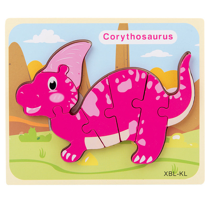 Puzzle 3D en Bois pour Enfants - Dinosaure Cartoon, Jeu Éducatif Montessori pour l'Éveil Précoce"