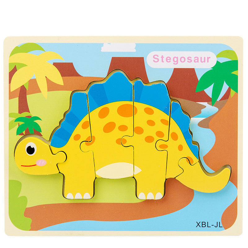 Puzzle 3D en Bois pour Enfants - Dinosaure Cartoon, Jeu Éducatif Montessori pour l'Éveil Précoce"