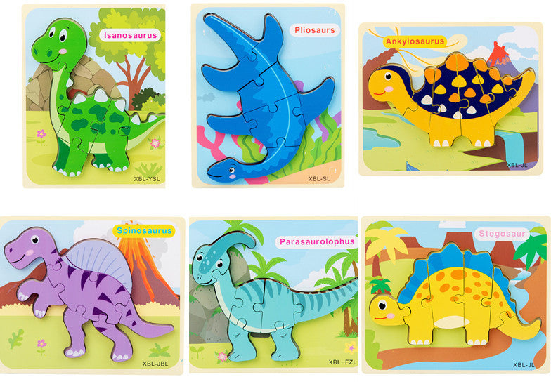 Puzzle 3D en Bois pour Enfants - Dinosaure Cartoon, Jeu Éducatif Montessori pour l'Éveil Précoce"