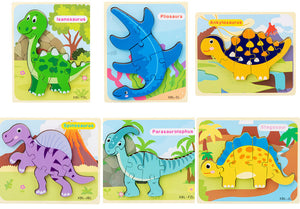 Puzzle 3D en Bois pour Enfants - Dinosaure Cartoon, Jeu Éducatif Montessori pour l'Éveil Précoce"