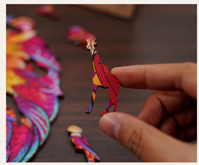 Puzzle en bois artisanal – Animaux 🧩🦊🐘