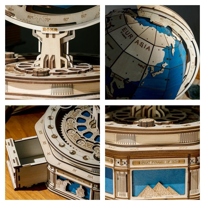 Robotime Globe Terrestre 3D en Bois – Puzzle de 567 Pièces à Assembler, Carte des Océans, Jeu Éducatif et Décoratif