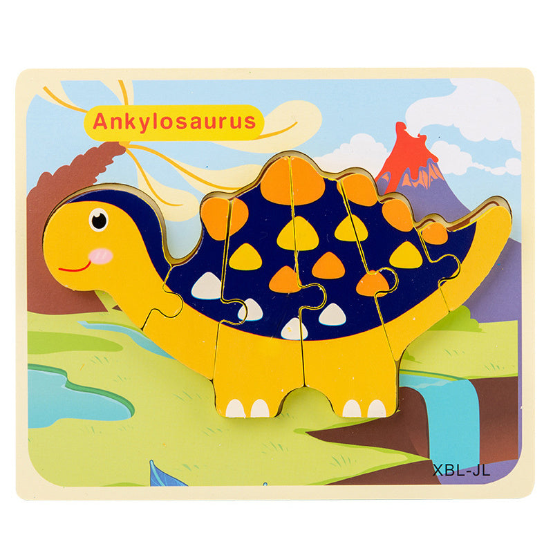 Puzzle 3D en Bois pour Enfants - Dinosaure Cartoon, Jeu Éducatif Montessori pour l'Éveil Précoce"