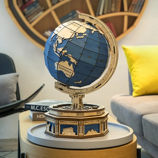 Robotime Globe Terrestre 3D en Bois – Puzzle de 567 Pièces à Assembler, Carte des Océans, Jeu Éducatif et Décoratif