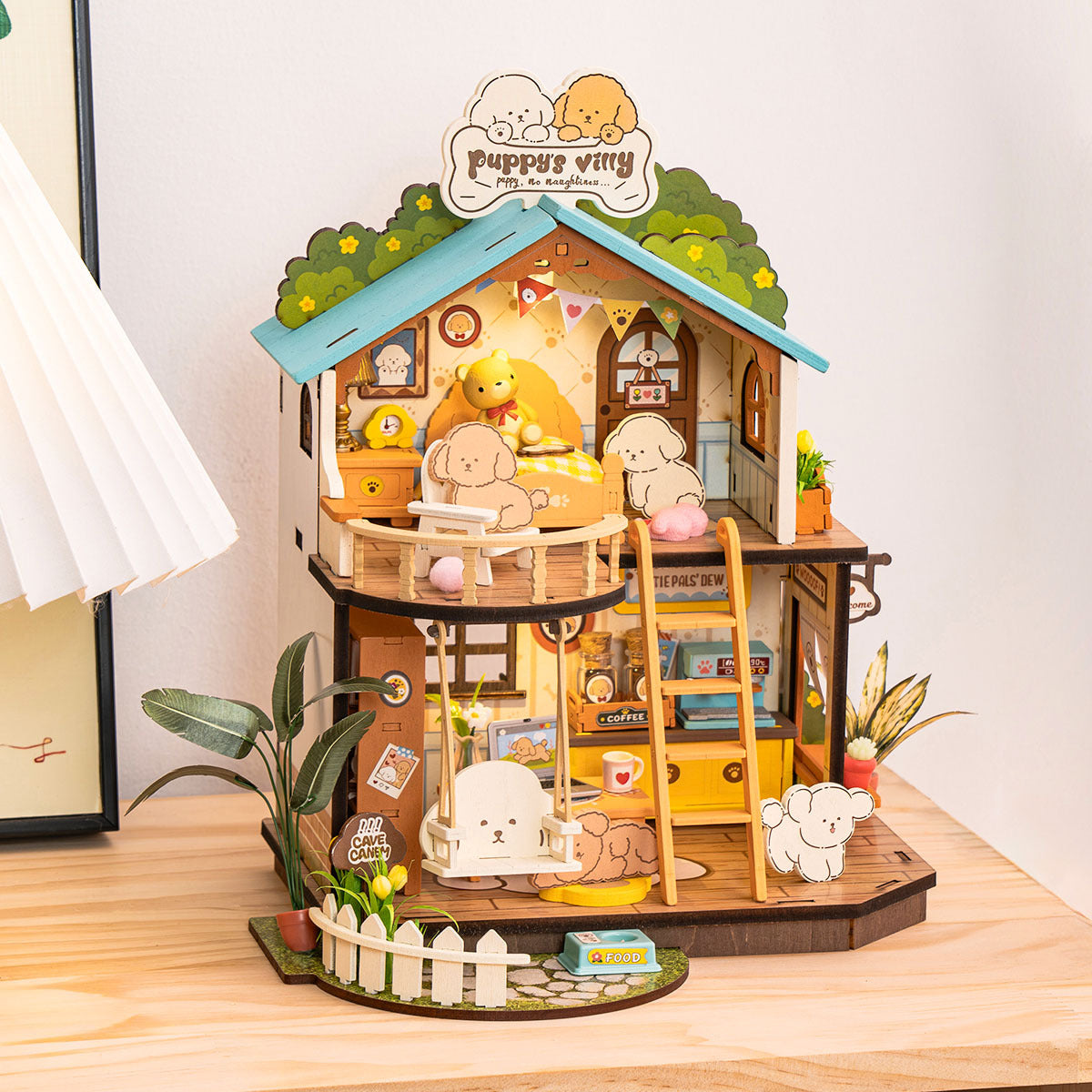 « La Maison du Petit Chiot – Kit Miniature DIY avec Meubles et Lumières LED, Activité Créative pour Toute la Famille »