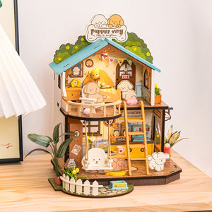 « La Maison du Petit Chiot – Kit Miniature DIY avec Meubles et Lumières LED, Activité Créative pour Toute la Famille »